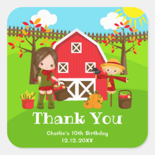 Sticker Carré Joyeux Anniversaire Fille aux Cheveux Bruns de la