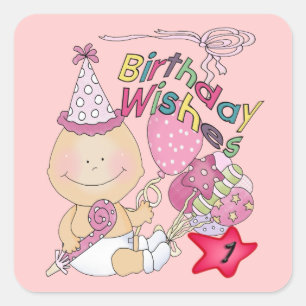Sticker Carré Joyeux anniversaire fille souhaite 1 an