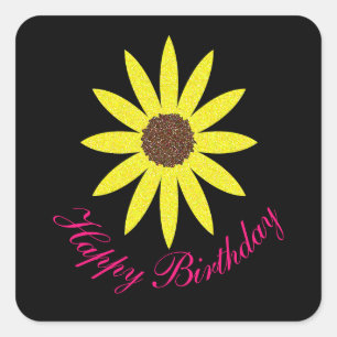 Sticker Carré Joyeux anniversaire Floral Tournesol rose Jaune No