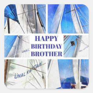 Sticker Carré Joyeux Anniversaire Frère Voiles Blanches Artistiq