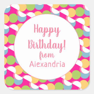 Sticker Carré Joyeux anniversaire Fun Colorful de nom