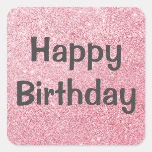 Sticker Carré Joyeux Anniversaire Glamour Rose Doré Paillettes B