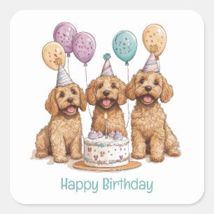 Sticker Carré Joyeux Anniversaire Goldendoodle Chiens Anniversai