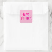 Sticker Carré Joyeux Anniversaire Hot rose Girly Couleur personn (Sac)