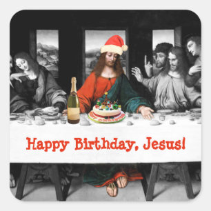 Sticker Carré Joyeux anniversaire, Jésus ! Funny Christmas