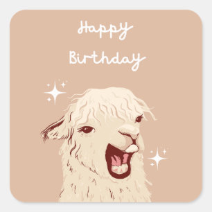 Sticker Carré Joyeux Anniversaire Lama