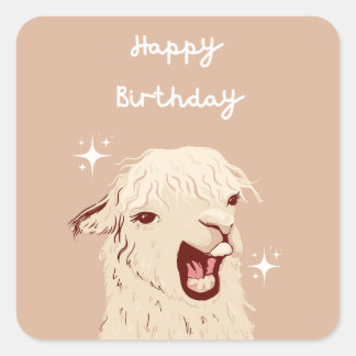Sticker Carré Joyeux Anniversaire Lama