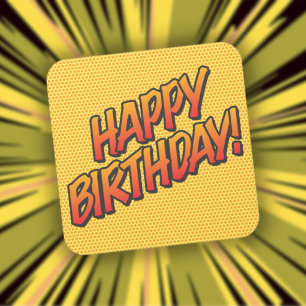 Sticker Carré Joyeux Anniversaire Livre de Bande Dessinée Rétro