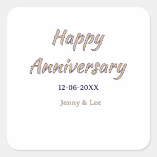 Sticker Carré joyeux anniversaire marron gris nom date couple mo