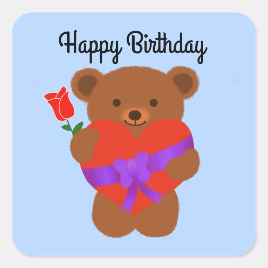 Sticker Carré Joyeux Anniversaire Mignonne Ours En Teddy #1 Stic (Devant)