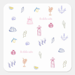 Sticker Carré Joyeux Anniversaire Minimaliste Italien Mignon