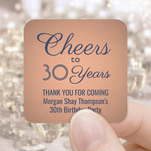 Sticker Carré Joyeux Anniversaire Navy Blue et couleur cuivre
