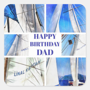 Sticker Carré Joyeux anniversaire papa Artistic Sailboat Collage