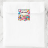 Sticker Carré Joyeux anniversaire pour les enfants - Ballons col (Sac)
