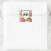 Sticker Carré Joyeux anniversaire pour les enfants - Ballons col (Sac)