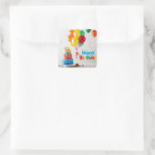Sticker Carré Joyeux anniversaire pour les enfants - Ballons col (Sac)