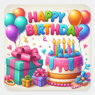 Sticker Carré Joyeux anniversaire pour les enfants - Ballons col
