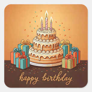 Sticker Carré Joyeux anniversaire pour les enfants - Gâteau cade