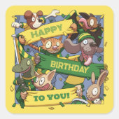 Sticker Carré Joyeux Anniversaire Pour Vous Animaux Fans Jaune & (Devant)