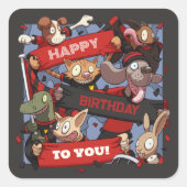 Sticker Carré Joyeux Anniversaire Pour Vous Animaux Fans Noir &  (Devant)