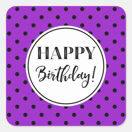 Sticker Carré Joyeux Anniversaire Pourpre Blanc Points Noirs (Devant)