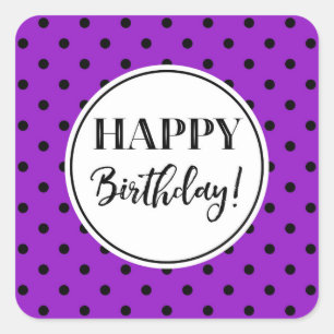 Sticker Carré Joyeux Anniversaire Pourpre Blanc Points Noirs