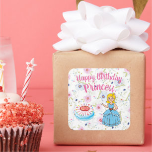 Sticker Carré Joyeux anniversaire Princess Party