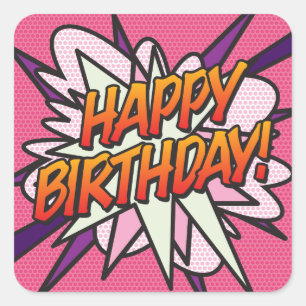 Sticker Carré JOYEUX ANNIVERSAIRE Rose Moderne Amusant