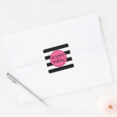 Sticker Carré Joyeux Anniversaire rose noir blanc rayures (Enveloppe)