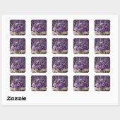 Sticker Carré Joyeux anniversaire Roses violets et fleurs de lav (Feuille)