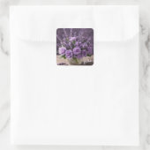 Sticker Carré Joyeux anniversaire Roses violets et fleurs de lav (Sac)