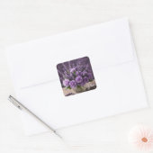 Sticker Carré Joyeux anniversaire Roses violets et fleurs de lav (Enveloppe)