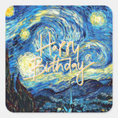 Sticker Carré Joyeux anniversaire, Starry Night art, (Devant)