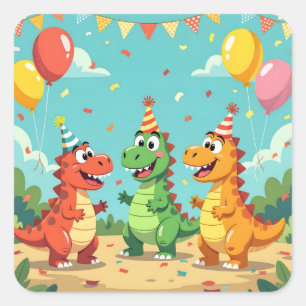 Sticker Carré Joyeux anniversaire thème dinosaures
