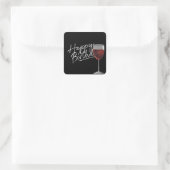 Sticker Carré Joyeux Anniversaire Vin Rouge Sur Noir (Sac)