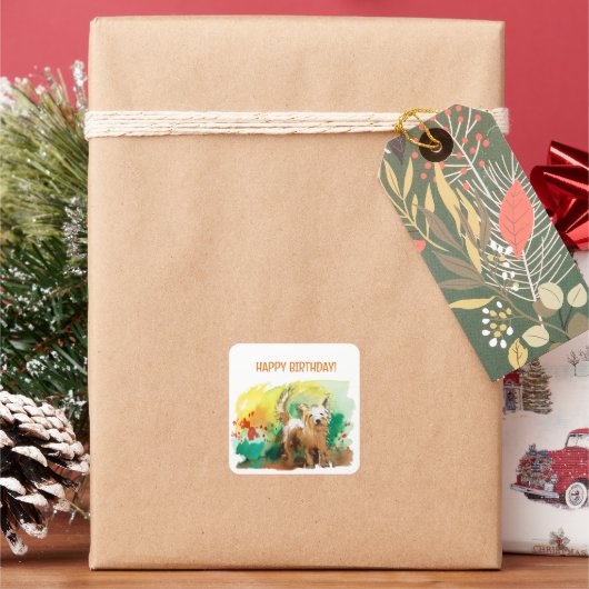 Sticker Carré Joyeux anniversaire ! West highland terrier ! (vacances)