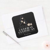 Sticker Carré Joyeux arbre de Noël noir (Enveloppe)
