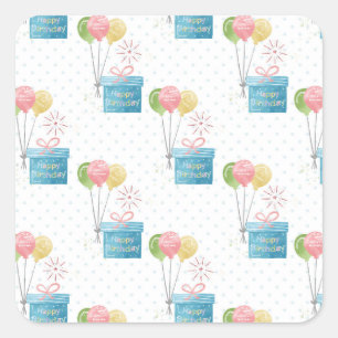 Sticker Carré Joyeux Ballons d'anniversaire