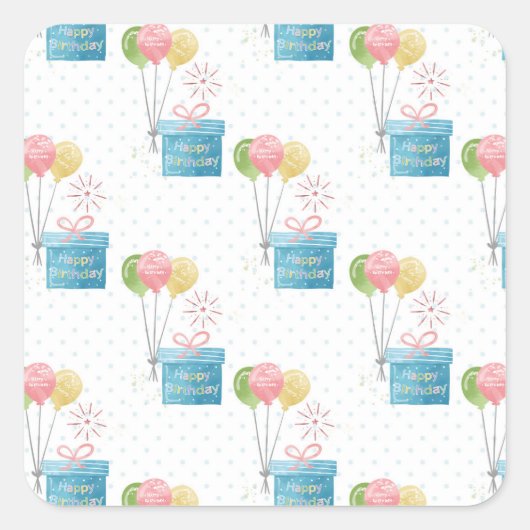 Sticker Carré Joyeux Ballons d'anniversaire (Devant)