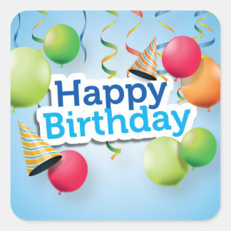 Sticker Carré Joyeux ballons d'anniversaire et Casquettes