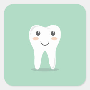 Sticker Carré Joyeux blanc Kawaii Cartoon Sweet Tooth Caractère