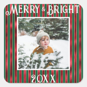 Sticker Carré Joyeux & Bright Photo Rouge Vert Métallique