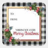 Sticker Carré Joyeux Buffalo Check Aquarelle Holly (Devant)