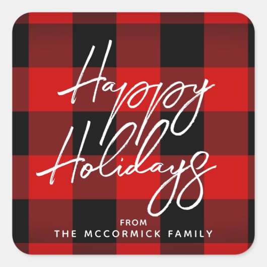 Sticker Carré Joyeux Buffalo Plaid Red Black Script (Devant)