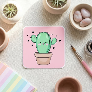 Sticker Carré Joyeux cactus bébé souriant dans le vase avec les 