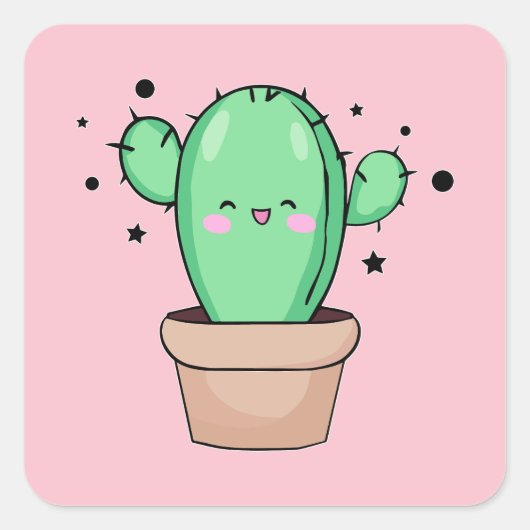 Sticker Carré Joyeux cactus bébé souriant dans le vase avec les  (Devant)