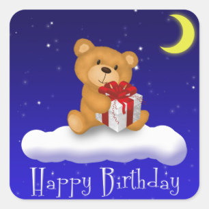 Sticker Carré Joyeux cadeau d'anniversaire Teddy Bear