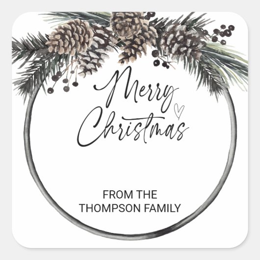 Sticker Carré Joyeux Cadeaux de Noël Enveloppes Vacances Voeux (Devant)