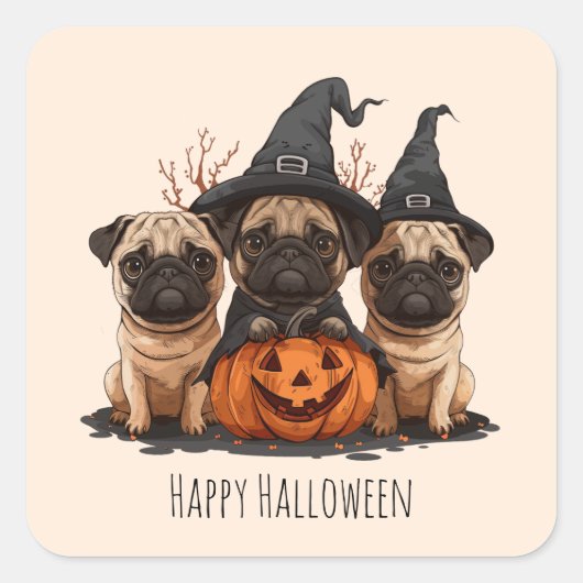 Sticker Carré Joyeux Carlins d'Halloween Jack O Lanterns (Devant)