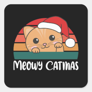 Sticker Carré Joyeux Catmas Funny Chat Canon de Noël Carré Stick